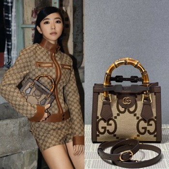 구찌 655661 점보 GG 다이애나 뱀부 미니 토트백