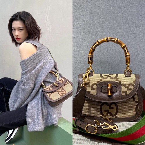 구찌 675797 점보 GG 뱀부 스몰 탑 핸들백