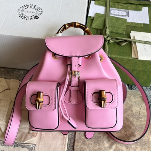 구찌 702101 레더 뱀부 백팩