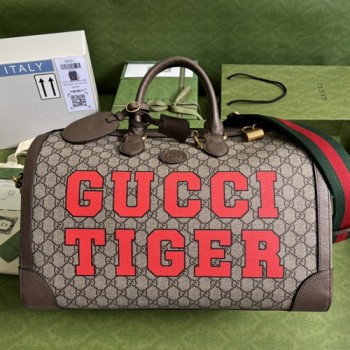 구찌 타이거 로고 GG 탑핸들 스몰 더플백