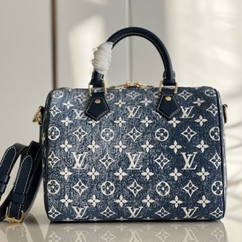 루이비통 데님 스피디 반둘리에 25cm