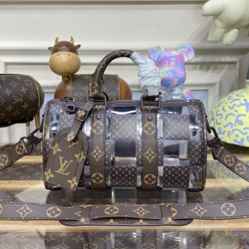 루이비통 모노그램 체스 코팅 캔버스 PVC 키폴 반둘리에 25