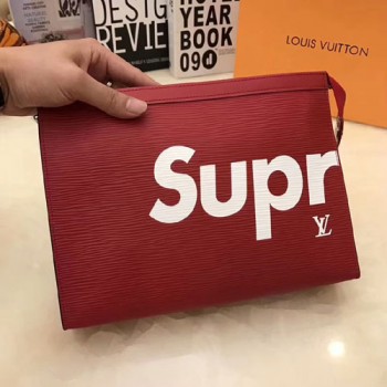 루이비통×슈프림 콜라보 에삐 레더 포쉐트 보야주 클러치백