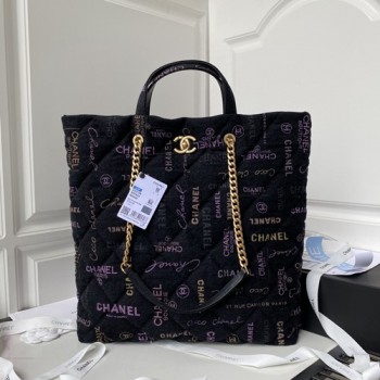 샤넬 AS3128 래터링 로고 프린트 데님 맥시 쇼핑백