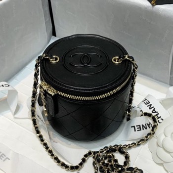 샤넬 램스킨 퀼팅 CC로고 원통 베니티백