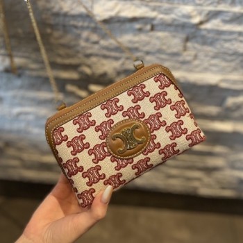 셀린느 트라이엄프 자수 패브릭 WOC 체인 숄더백