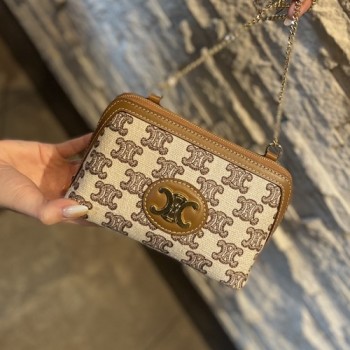 셀린느 트라이엄프 자수 패브릭 WOC 체인 숄더백