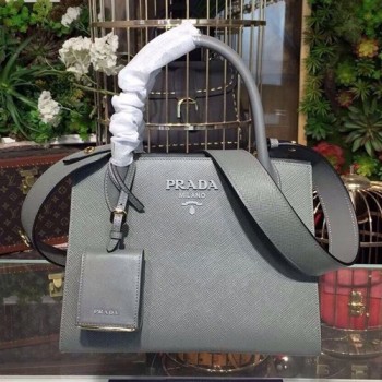 프라다 1BA156 모노크롬 사피아노 가죽 토트백