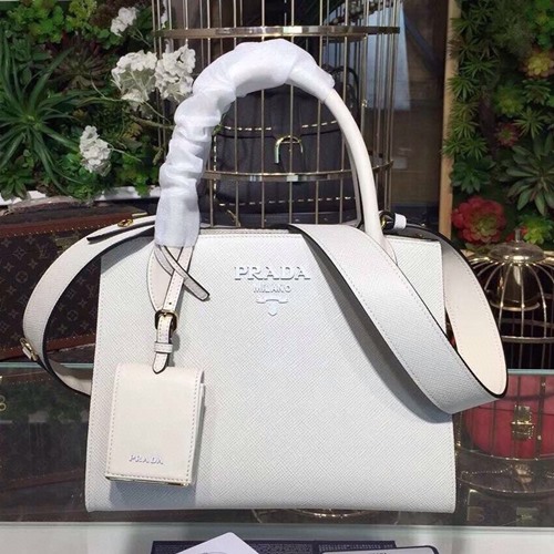 프라다 1BA156 모노크롬 사피아노 가죽 토트백