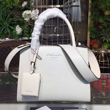 프라다 1BA156 모노크롬 사피아노 가죽 토트백