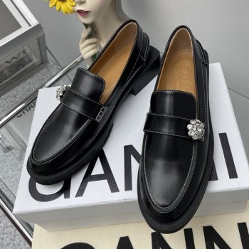 가니 Jewel 쥬얼 스티치 스퀘어힐 레더 플랫 로퍼