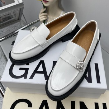 가니 Jewel 쥬얼 스티치 스퀘어힐 레더 플랫 로퍼