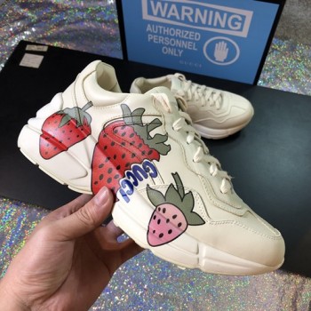 구찌 라이톤 딸기 프린팅 래더 남.여 스니커즈