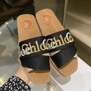 끌로에 우디 캔바스 슬라이드 슬리퍼,샌들