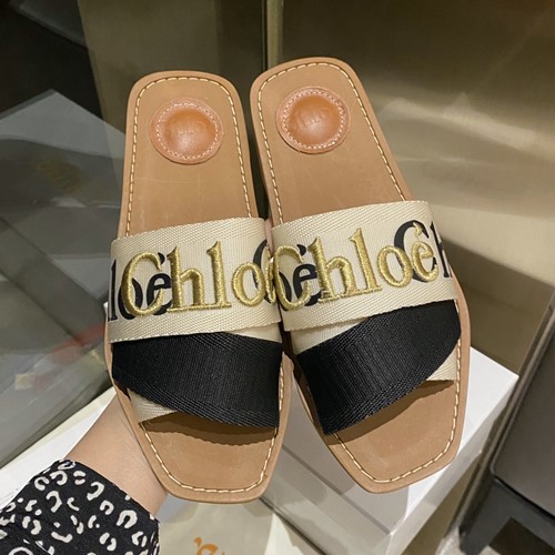 끌로에 우디 캔바스 슬라이드 슬리퍼,샌들