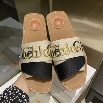 끌로에 우디 캔바스 슬라이드 슬리퍼,샌들