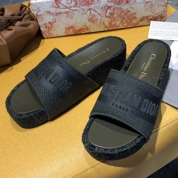 디올 디 웨이 오블리크 엠브로이더 코튼 슬라이드,슬리퍼