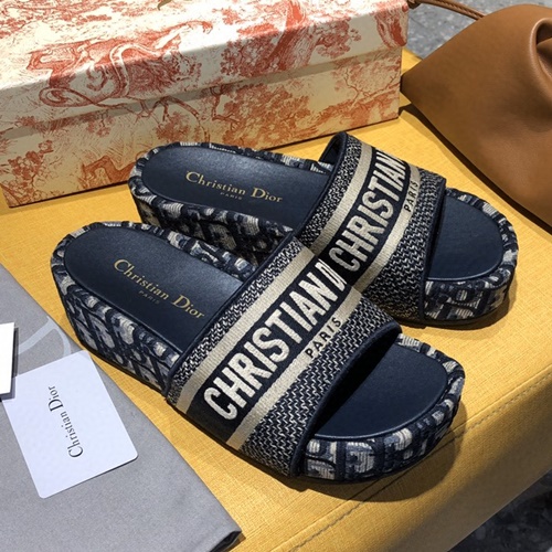 디올 디 웨이 오블리크 엠브로이더 코튼 슬라이드,슬리퍼