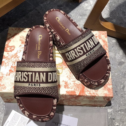 디올 디 웨이 오블리크 엠브로이더 코튼 슬라이드,슬리퍼