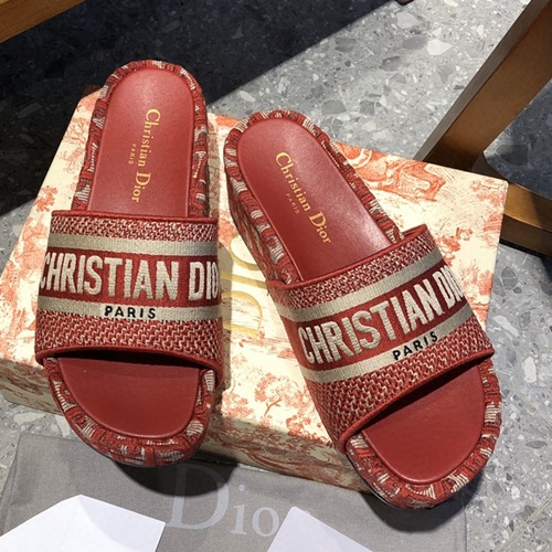 디올 디 웨이 오블리크 엠브로이더 코튼 슬라이드,슬리퍼