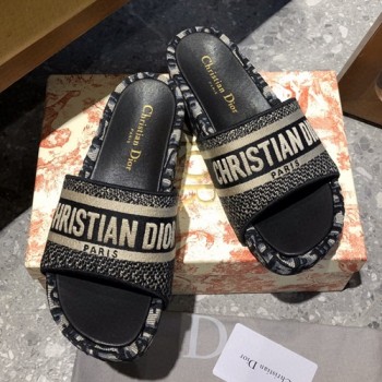 디올 디 웨이 오블리크 엠브로이더 코튼 슬라이드,슬리퍼