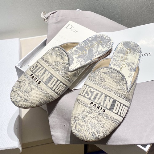 디올 오블리크 자수 코튼 뮬