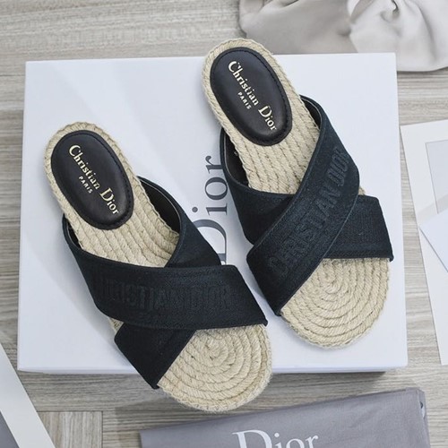 디올 오블리크 자수 코튼 뮬 샌들