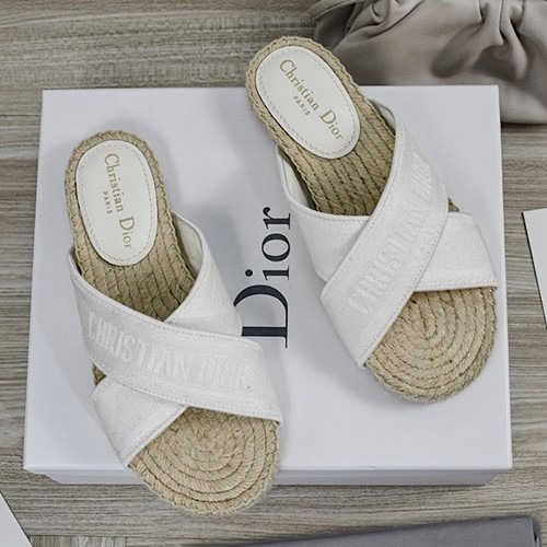 디올 오블리크 자수 코튼 뮬 샌들