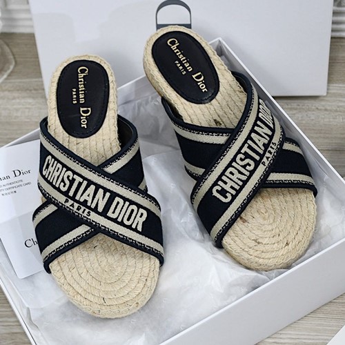 디올 오블리크 자수 코튼 뮬 샌들