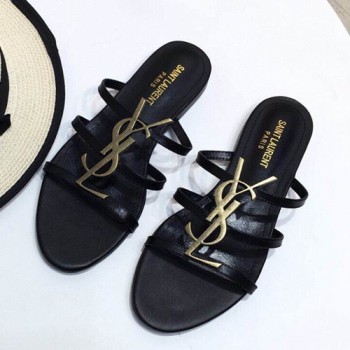 생로랑 카산드라 YSL 로고 스트랩 슬리퍼,뮬