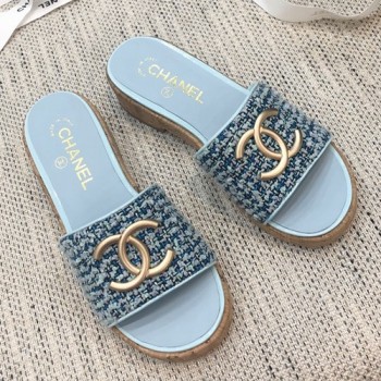 샤넬  트위드 슬리퍼,뮬