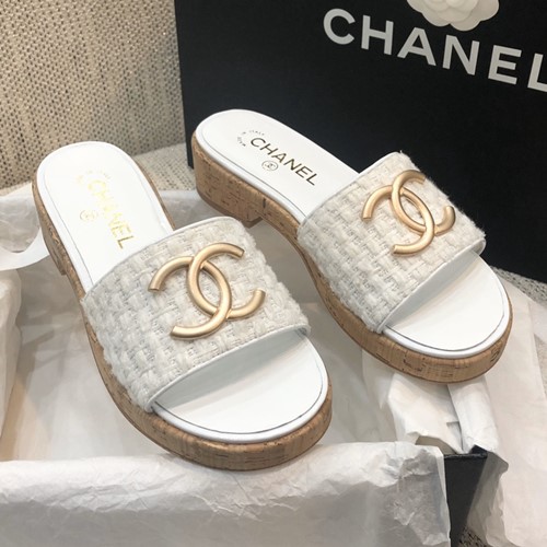 샤넬  트위드 슬리퍼,뮬