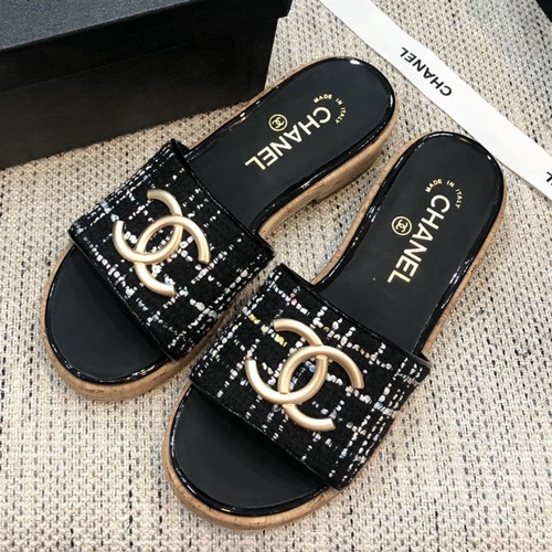 샤넬  트위드 슬리퍼,뮬