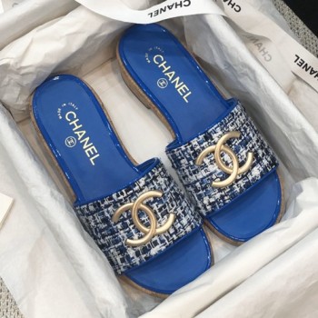 샤넬  트위드 슬리퍼,뮬