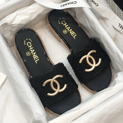 샤넬  트위드 슬리퍼,뮬