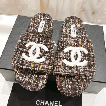 샤넬 CC 로고 트위드 뮬 슬리퍼