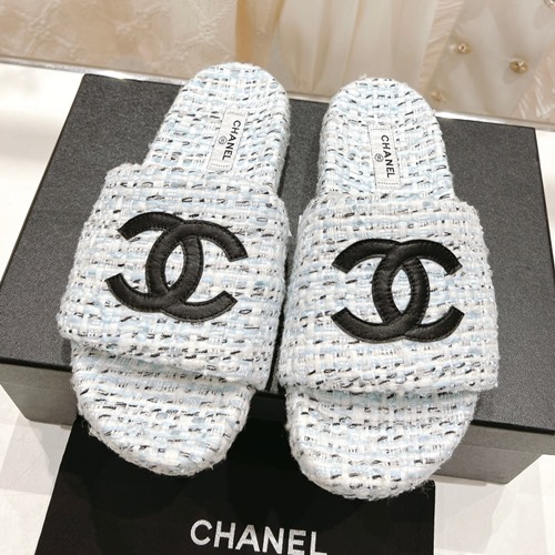 샤넬 CC 로고 트위드 뮬 슬리퍼