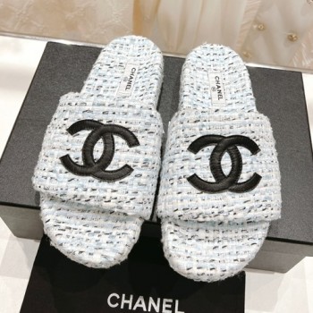 샤넬 CC 로고 트위드 뮬 슬리퍼