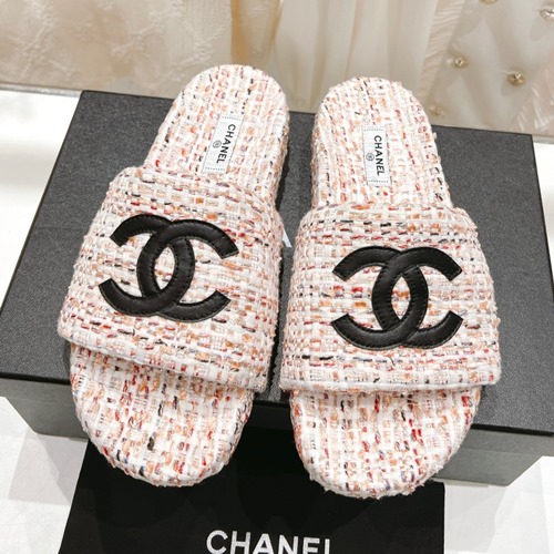 샤넬 CC 로고 트위드 뮬 슬리퍼