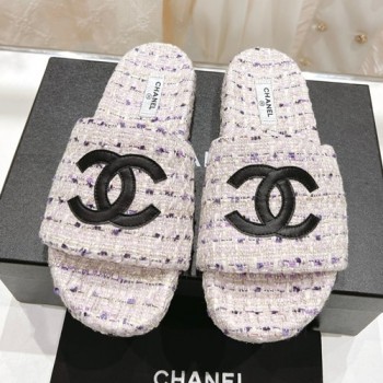 샤넬 CC 로고 트위드 뮬 슬리퍼