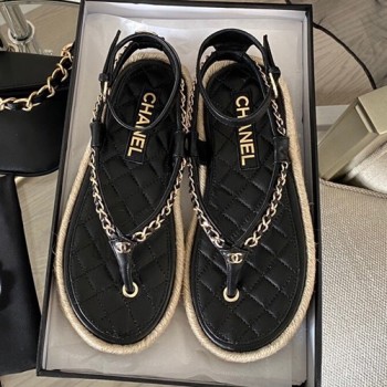 샤넬 CC 체인 램스킨 에스파듀 샌들