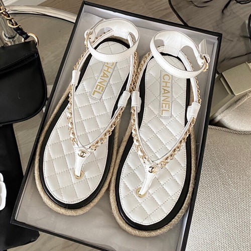 샤넬 CC 체인 램스킨 에스파듀 샌들