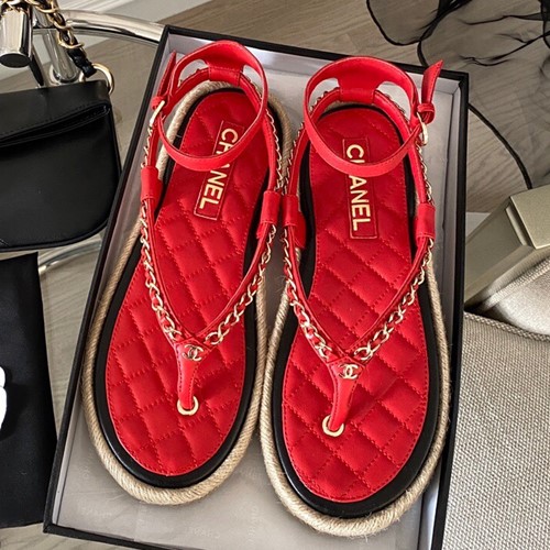 샤넬 CC 체인 램스킨 에스파듀 샌들