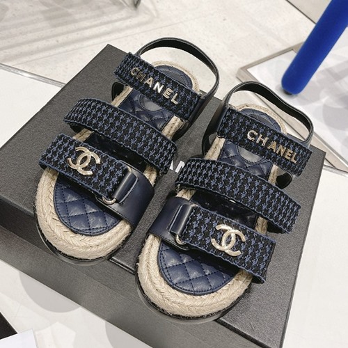 샤넬 CC로고 트위드 레더 에스파듀 플랫 샌들