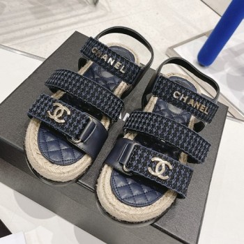 샤넬 CC로고 트위드 레더 에스파듀 플랫 샌들