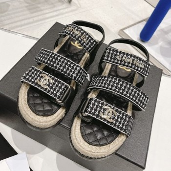 샤넬 CC로고 트위드 레더 에스파듀 플랫 샌들