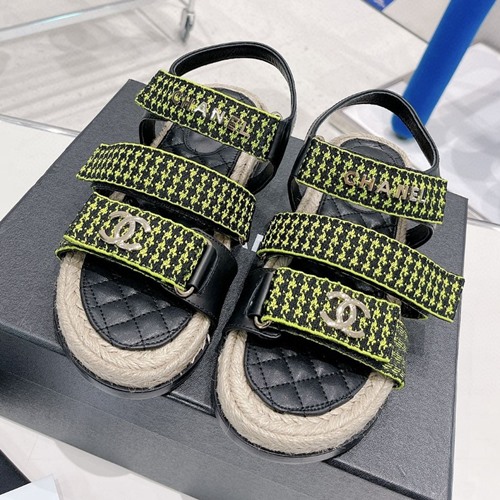 샤넬 CC로고 트위드 레더 에스파듀 플랫 샌들