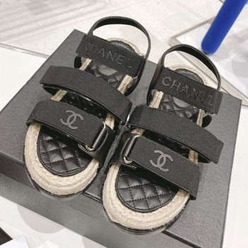 샤넬 CC로고 트위드 레더 에스파듀 플랫 샌들