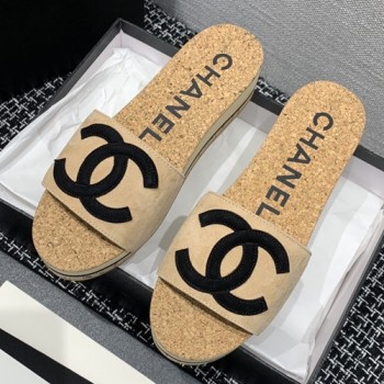 샤넬 C로고 코르크 웨지 슬리퍼뮬