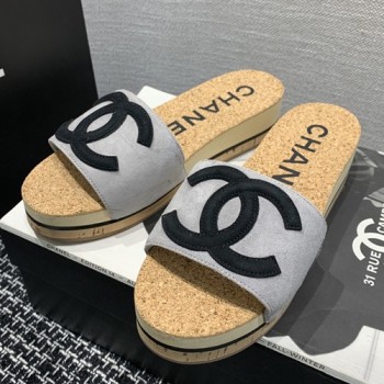 샤넬 C로고 코르크 웨지 슬리퍼뮬